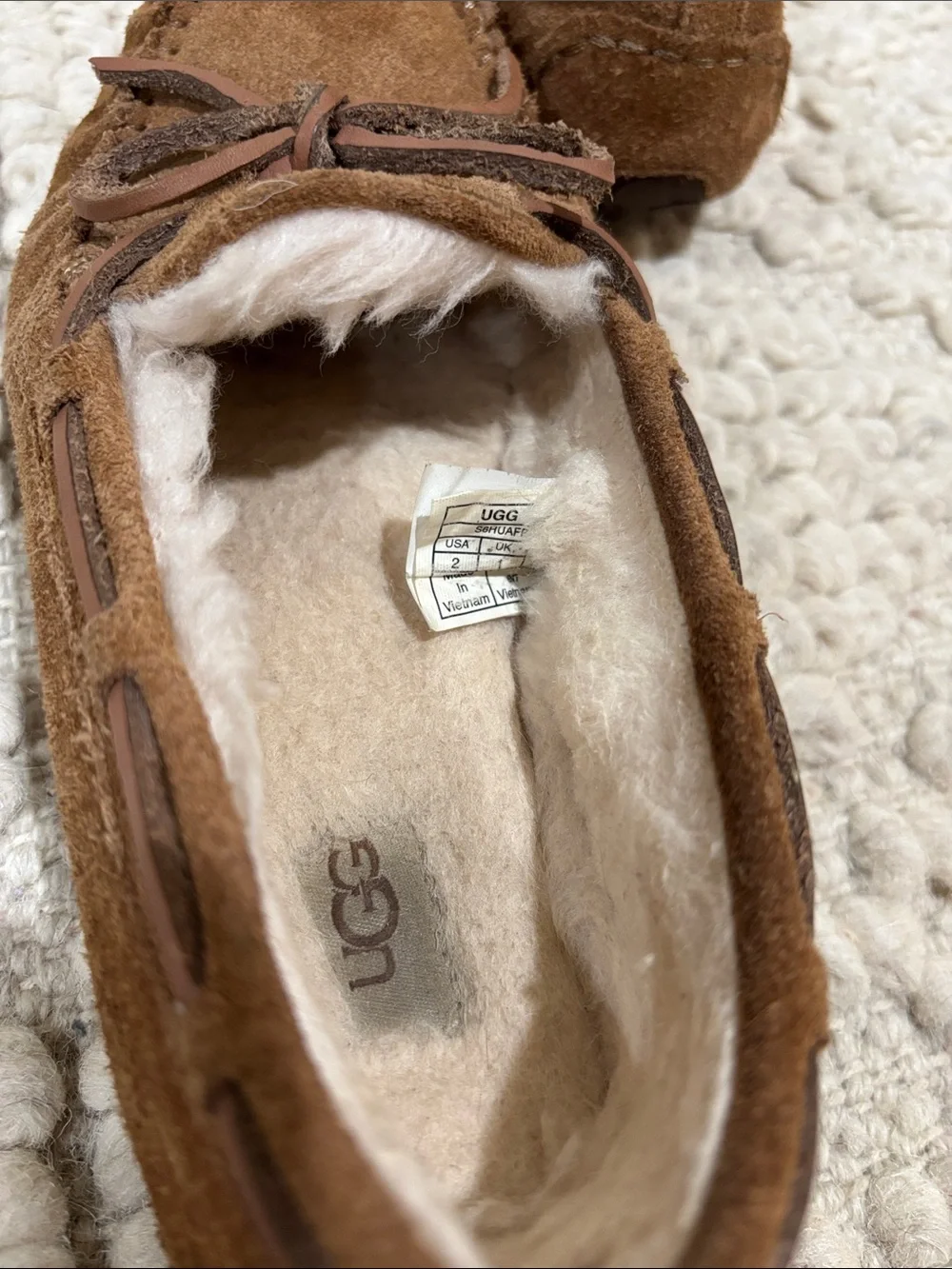 UGG Brown Suede Moccasin Slippers with Shearling